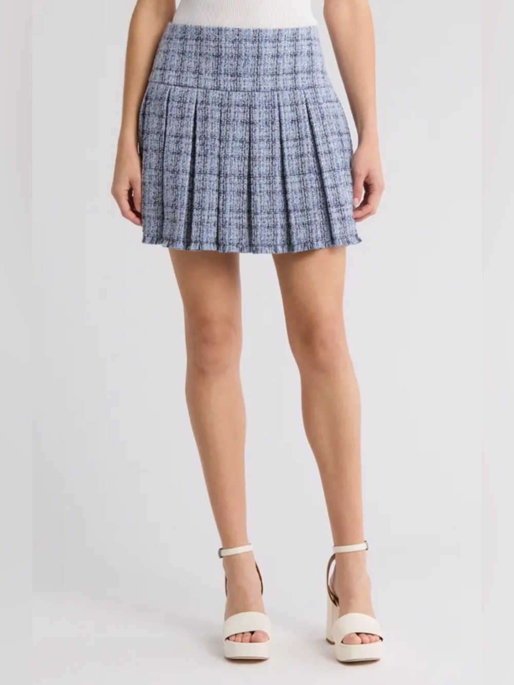 Alice + Olivia Blue Tweed Pleated Mini Skirt Summer Preppy size 2